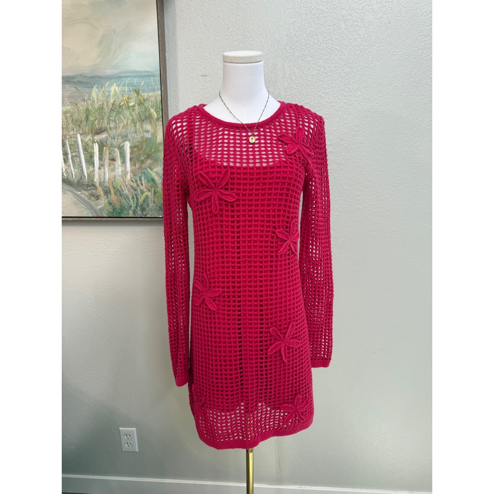 Hot Pink Crochet Floral‎ Mini Dress NWT